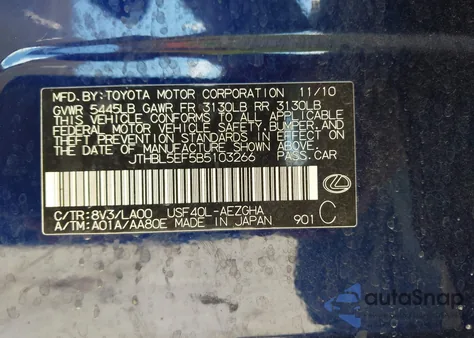 2011 Lexus Ls 460 from USA, damaged, VIN JTHBL5EF5B5103266